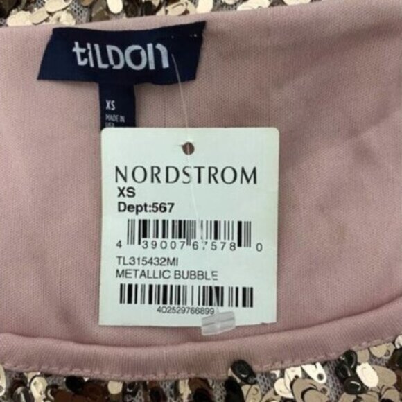NWT Tildon Sequin Blouse XS | Metallic Bubble Rose Gold Pink Top Nordstrom Party - Picture 6 of 10